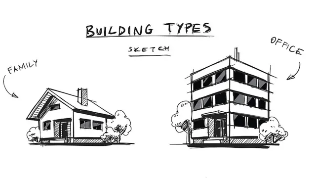 Dibujo de casa de familia y oficina