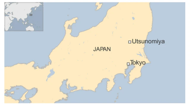 A map showing Utsunomiya, north of Tokyo, in Japan