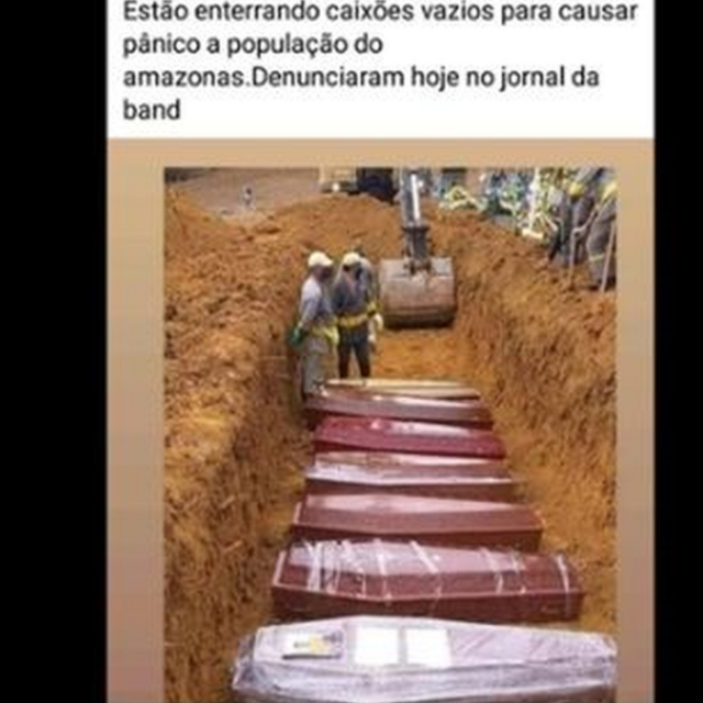 Publicação no Facebook com fake news sobre caixões vazios