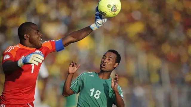 እአአ 2013 ለዓለም ዋንጫ ማጣሪያ የኢትዮጵያ ብሔራዊ ቡድን ከናይጄሪያ አቻው ጋር በአዲስ አበባ ስታዲየም በነበረው ጨዋታ ወቅት የናይጄሪያው ግብ ጠባቂ ቪንሰንት ኢኒያም እና ሽመልስ በቀለ