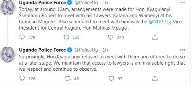 Uganda police tweet screen grab