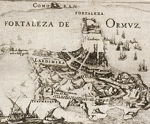 Fortaleza de Ormuz em mapa português do século 17, de autoria desconhecida