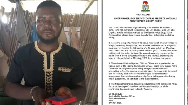 Foto Onyeka Nwaobu oge ndị ọrụ Nigeria Immigration Service nwụchiri ya n'okeala Seme Bọda