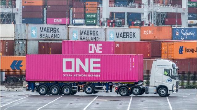 A lorry at a port