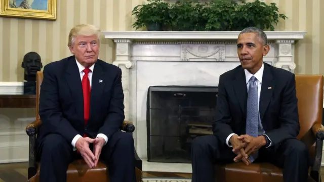 Trump e Obama no Salão Oval