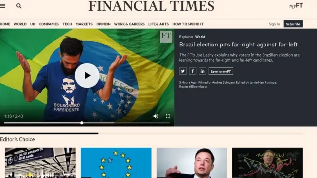 Página do Financial Times com vídeo sobre o Brasil