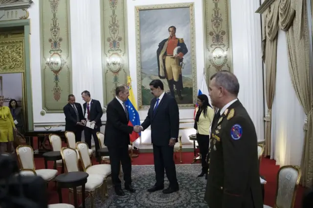 Maduro ile Rusya Dışişleri Bakanı Lavrov'un görüşmesinde Rodirguez de hazır bulunmuştu (7 Şubat 2020)