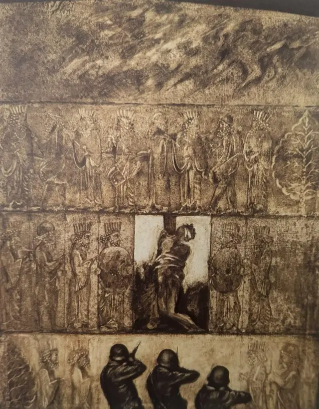 یکی از نقاشی‌های اکبر بهکلام از مجموعه پرسپولیس