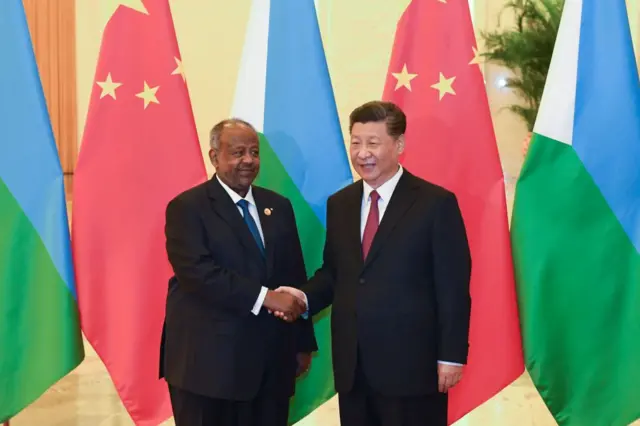 Djibouti's President Ismail Omar Guelleh Meets With China's President Xi Jinping
BEIJING, CHINA - APRIL 28: China's President Xi Jinping, right, shakes hands with Djibouti's President Ismail Omar Guelleh before a meeting at the Great Hall of the People on April 28, 2019 in Beijing, China. (Photo by Madoka Ikegami-Pool/Getty Images)