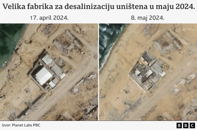 сателитски снимци који показују уништење фабрике за десалинизацију
