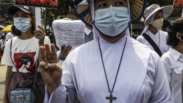 Catholic nuns join a protest in Myanmar