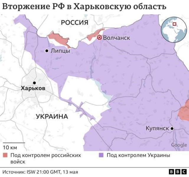 Вторжение РФ в Харьковскую область, карта