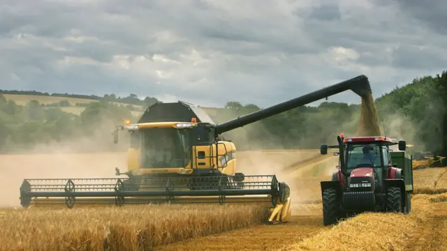 Комбайн и трактор за работой в Солсбери, Англия