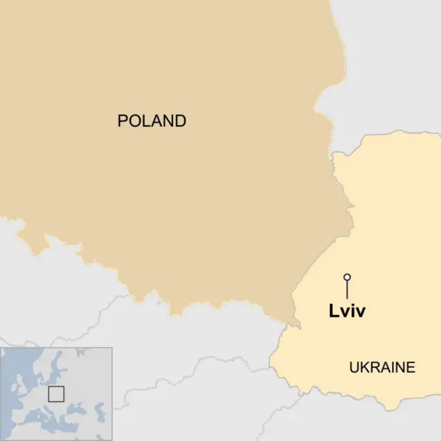 Ikarita yanditseho Poland (Pologne) igaragaza n'ahari umujyi wa Lviv muri Ukraine.