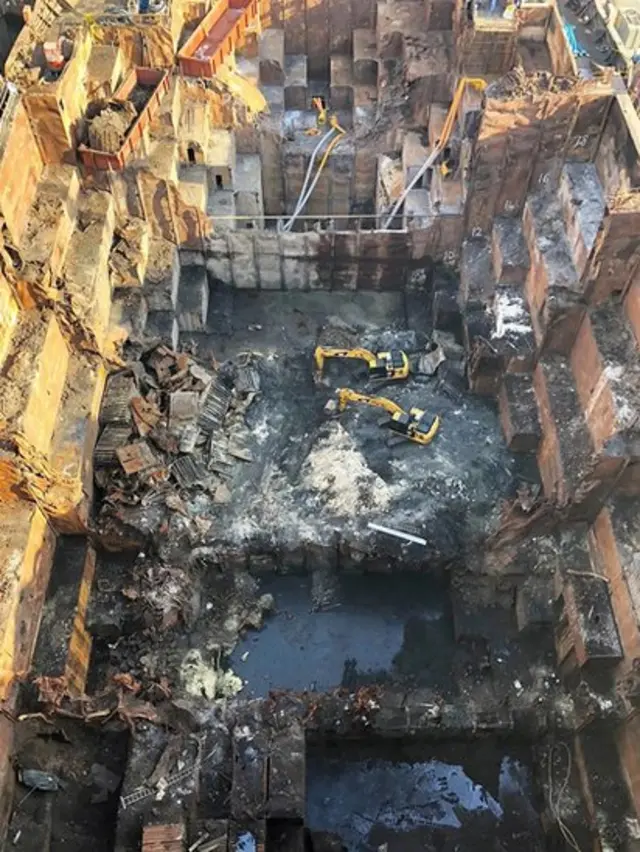 After the fire was extinguished on board the Maersk Honam, the debris was removed by diggers and eventually the entire bow section was cut off and replaced (Credit: Boskalis)