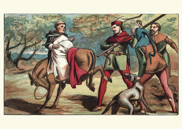 تصویری از رابین‌هود و یاران وفادارش از حدود سال ۱۴۰۰، شواهدی از وجود گروه‌های یاغیان در قرون‌وسطی با همین نام  وجود دارد.