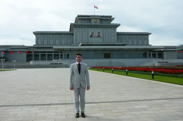 Benjamin Griffin outside the Palace of the Sun, the mausoleum of Kim Il-sung