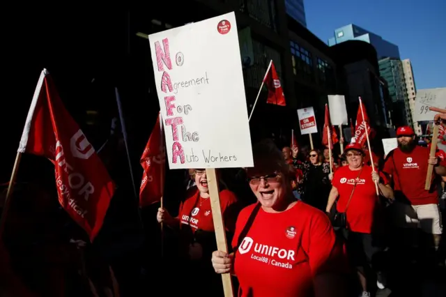 Protesta en Canadá por el TLCAN.