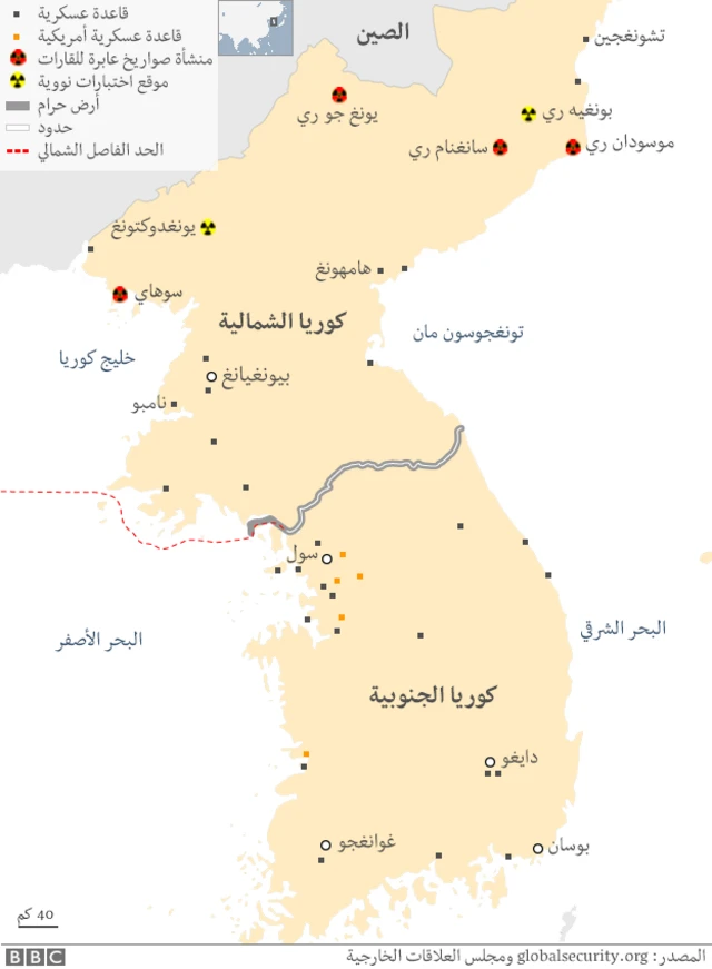 خريطة لكوريا الشمالية والجنوبية