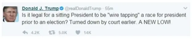 โดนัลดท์ ทรัมป์, ประธานาธิบดี, สหรัฐฯ, บารัค โอบามา, ดักฟัง, เควิน ลูอิส