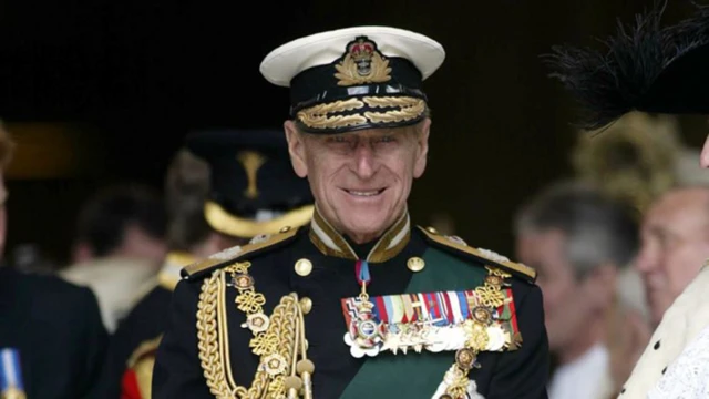 Prince Philip in naval uniform at a service to mark the Queen's Golden Jubilee in 2002