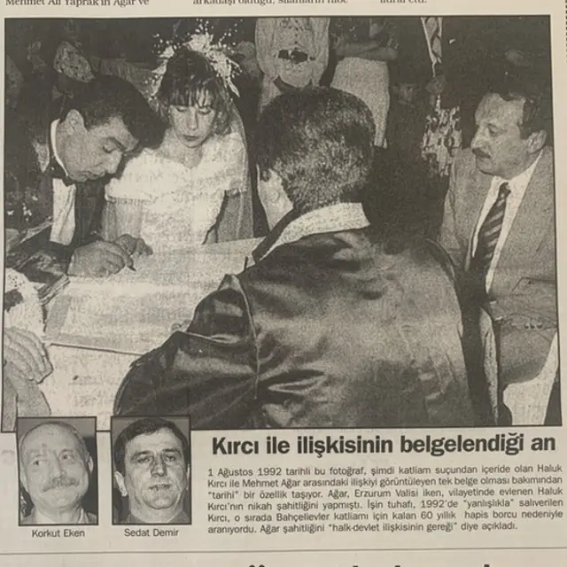 Milliyet gazetesinin Kırcı'nın nikahına da değinen, Ağar'la ilgili bir haberi