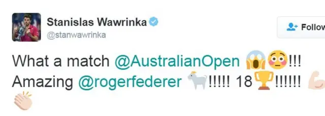 स्टैनसिलास वावरिंका का ट्वीट