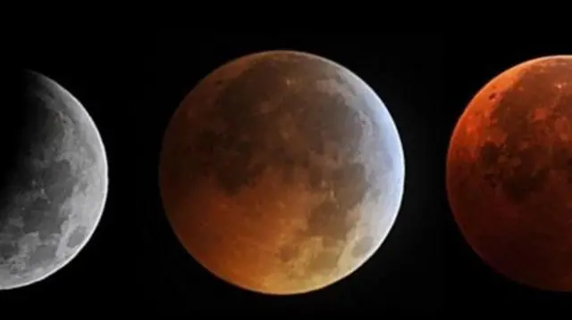 ছবিতে দেখা যাচ্ছে ২০১০ সালের এক চন্দ্রগ্রহণের সময় তার বিভিন্ন পর্যায়