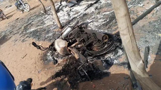Burnt motorcycle from scene of incident