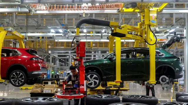 An employee works at the VinFast car factory in Haiphong province, Vietnam, September 10, 2022