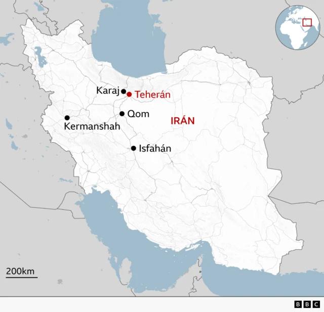 Mapa con las 5 ciudades atacadas por Israel y Estados Unidos en Irán.