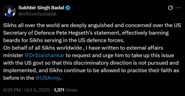 ਸੁਖਬੀਰ ਬਾਦਲ ਦੀ ਪੋਸਟ