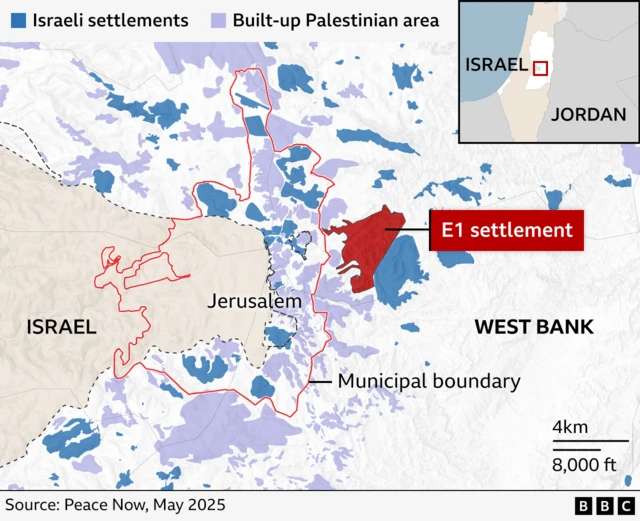 Kaartaa qubannaa Israa'elii fi ijaarsaa lafa Filisxeem West Bank naannawa Jerusaalem keessatti raawwatamu agarsiisu