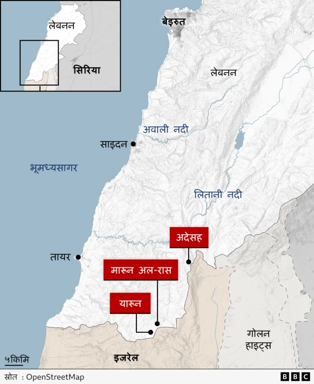 लेबननका विभिन्न स्थान र नदी देखिने नक्सा
