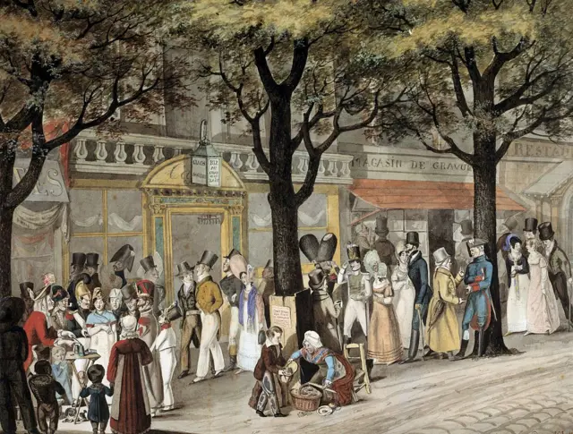 Paseo por un bulevar de París, 1819.