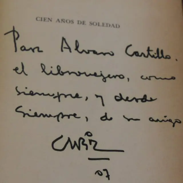 Dedicatoria de García Márquez al librero Álvaro Castillo.