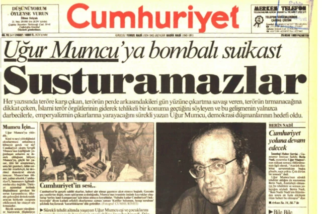 Cumhuriyet gazetesinin 25 Ocak 1992 tarihli ilk sayfası