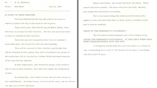 El discurso completo "En caso de desastre lunar" que debía leer Nixon.