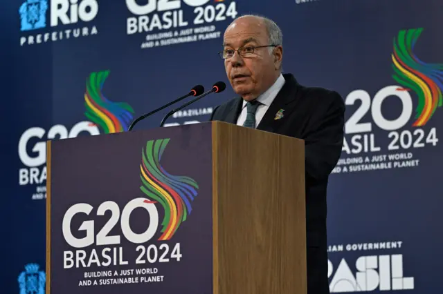 O chanceler Mauro Vieira durante encontrosportingbet para iosministrossportingbet para iosrelações exteriores do G20 no Riosportingbet para iosJaneiro 