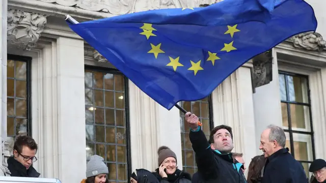 Человек с флагом ЕС у здания Верховного суда
