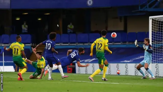 Chelsea's Olivier Giroud scores in the first half