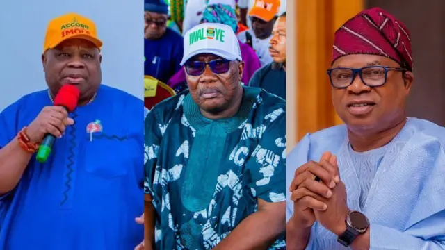 Foto Gọvanọ bụ Ademola Adeleke nke Accord pati, Bola Oyebamiji nke pati All Progressive Congress (APC) na Najeem Folasayo Salaam nke pati di African Democratic Congress (ADC).