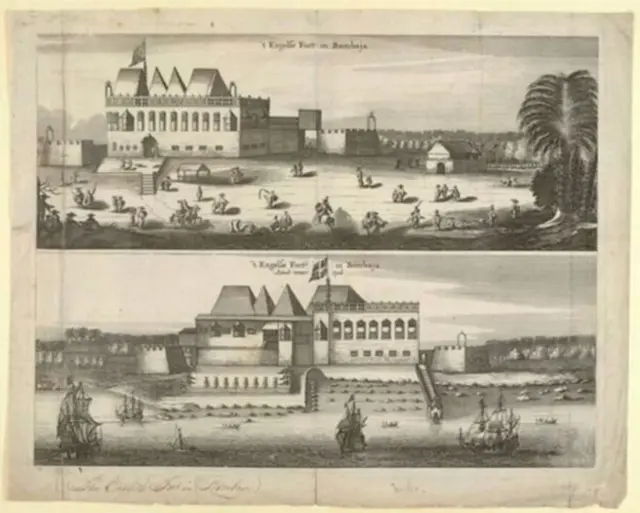 மும்பையில் ஆங்கிலேயர்களின் கோட்டை, 1672ஆம் ஆண்டு ஓவியம்