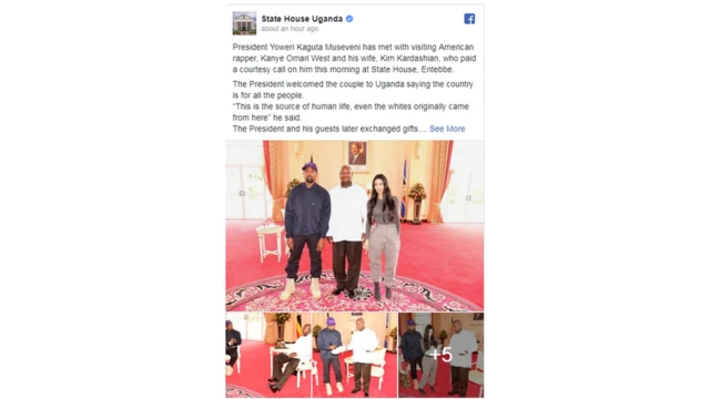 Kanye West na Kim Kardashian na Prezida Museveni