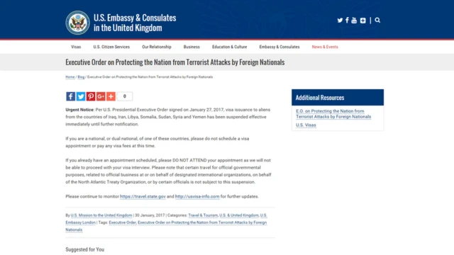 سایت سفارت آمریکا در لندن