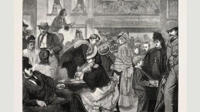 Un grabado de un "music hall" del siglo XIX