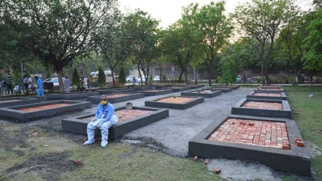 Platforms being built outside the Sarai Kale Khan crematorium