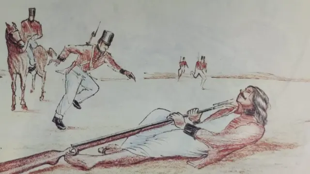 खुद को गोली मारने की कोशिश करते हुए मंगल पांडे