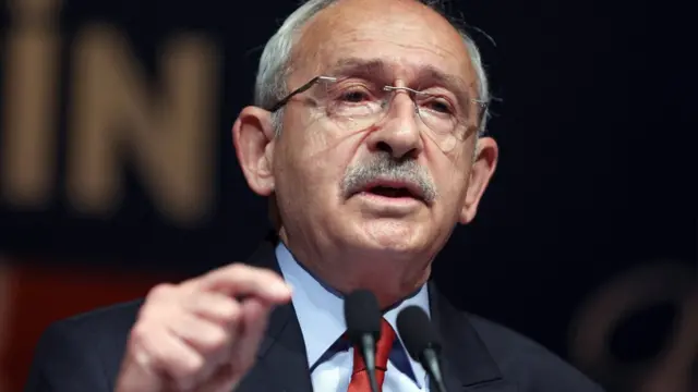 Turkish presidential candidate Kemal Kilicdaroglu, leader of the opposition Republican People's Party (CHP), addresses a press conference at CHP's headquarters in Ankara, Turkey, 18 May 2023.
