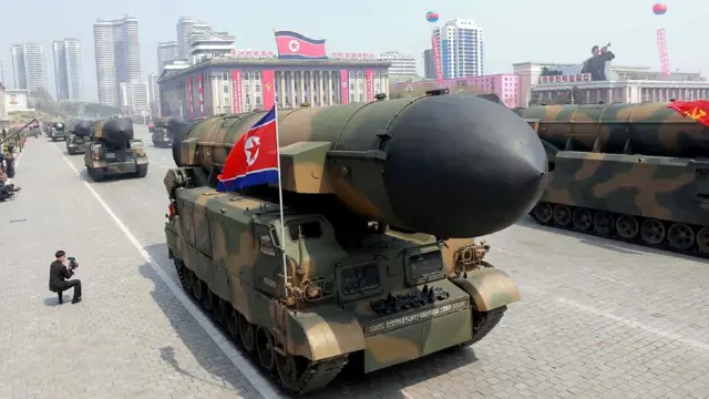 Rockets displayed at a military parade in 2017